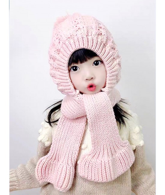  Kids Fashion Knitted Hat with Attached Scarf 